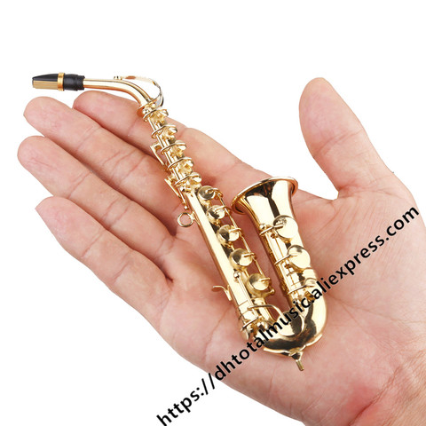 Dh Miniature Saxophone Model Replica with Stand and Case Dollhouse Accessories Mini Musical Instrument Ornaments Christmas Gifts ► Photo 1/6