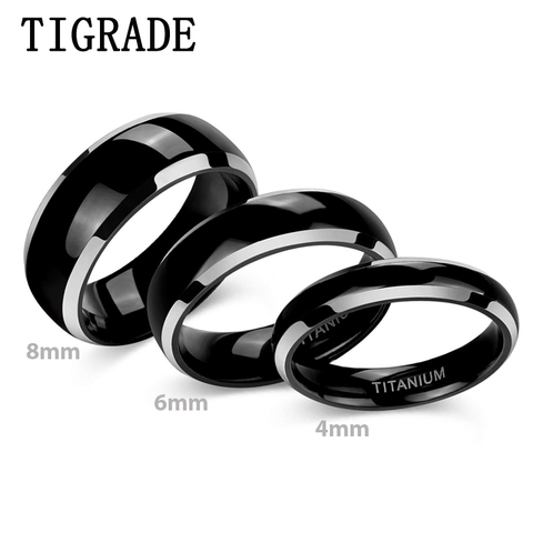 Tigrade 4/6/8mm Titanium Rings Black Dome High Polished Wedding Engagement Band Stylish For Men Women Gifts Lover Couple Jewelry ► Photo 1/6