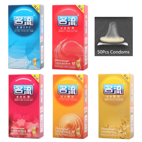 50Pcs Condom Smooth/Thin/Dots/Lubricated Natural latex Condoms Lot For Adult Sex Safer Contraception Sex Products 5 Types ► Photo 1/6