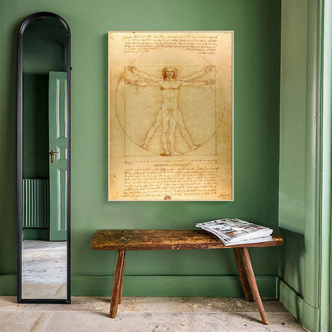Classical Famous Painting Vitruvian Man, Study of Proportions by Leonardo da Vinci, Poster Prints Wall Art Canvas Painting Decor ► Photo 1/6