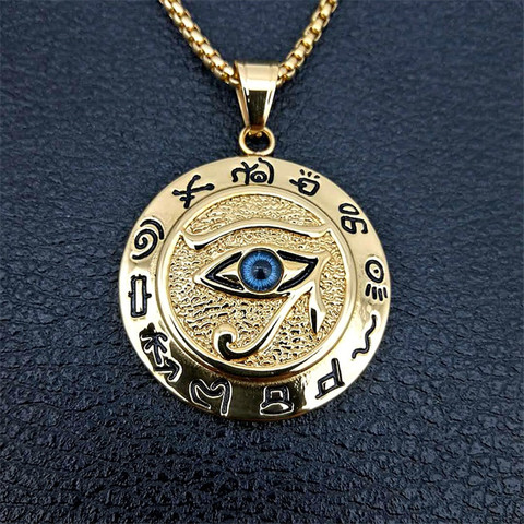 Ancient Egypt The Eye Of Horus Pendant Necklaces For Women And Men Gold Color Stainless Steel Round Jewelry Dropshipping ► Photo 1/6