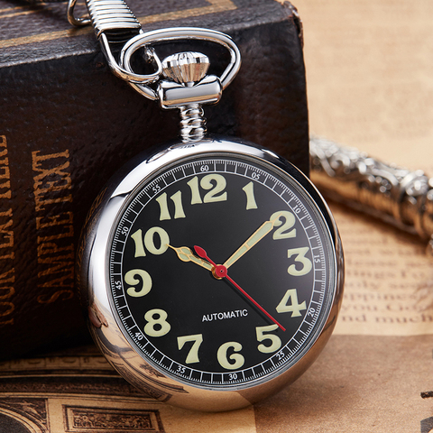 Luxury Copper Silver Mechanical Pocket Watch Hand-wind Clock Fob Chain Watch Men Roman Numbers Clock ► Photo 1/3