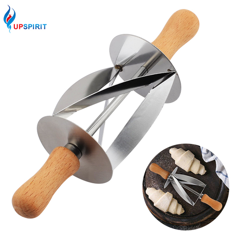 Upspirit Stainless Steel Rolling Cutter for Making Croissant Bread Wheel Dough Pastry Knife Wooden Handle baking Kitchen Knife ► Photo 1/6