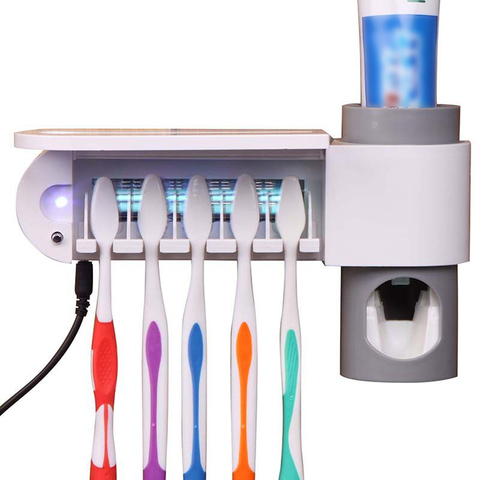 UV Lights Sterilizer Toothbrush Holder Cleaner Automatic Toothpaste Dispenser US