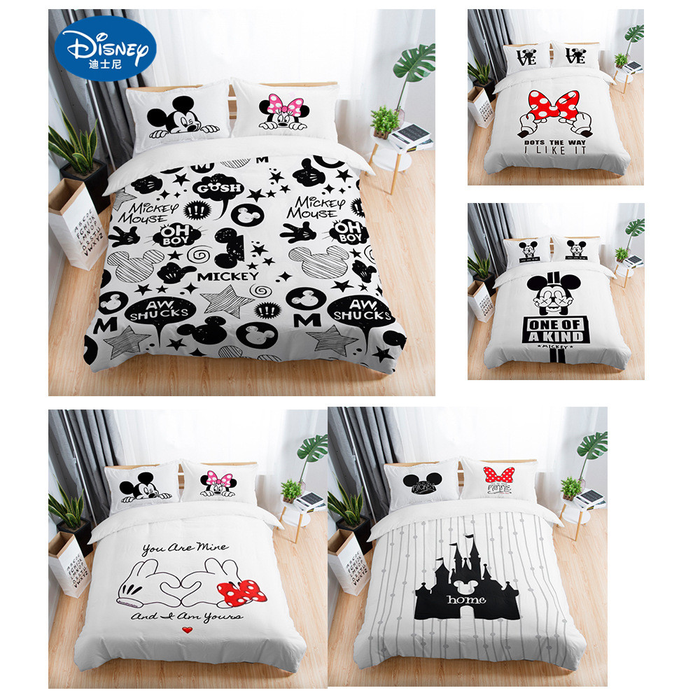 Disney Mickey Minnie Mouse Couple Love Quilt Cover Bedding Duvet Cover Sets 3pcs 