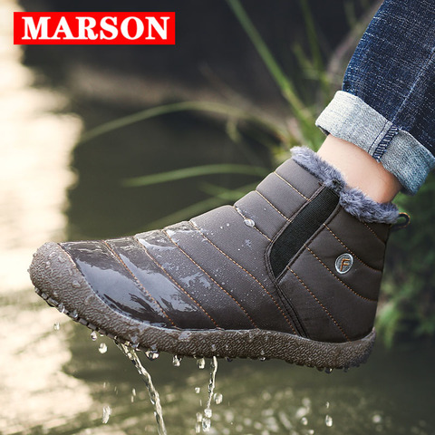 MARSON Men Winter Shoes Solid 4 Colors Men's Snow Boots Plush Inside Bottom Keep Warm Waterproof Ski Boots Plus Size 35 - 48 ► Photo 1/6