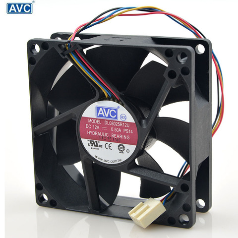 For AVC 8025 80mm x 80mm x 25mm DL08025R12U Hydraulic Bearing PWM Cooler Cooling Fan 12V 0.50A 4Wire 4Pin Connector ► Photo 1/2