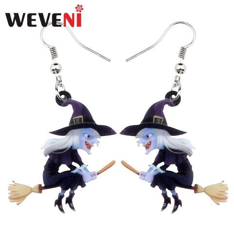 WEVENI Acrylic Animal Halloween Broomstick Witch Earrings Drop Dangle Fashion Cartoon Jewelry For Women Girls Teens Gift Charms ► Photo 1/5