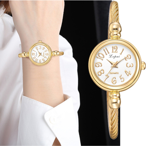 Lvpai Women Small Gold Bangle Bracelet Luxury Watches Stainless Steel Ladies Quartz Wristwatch Brand Casual Women Dress Colck ► Photo 1/6