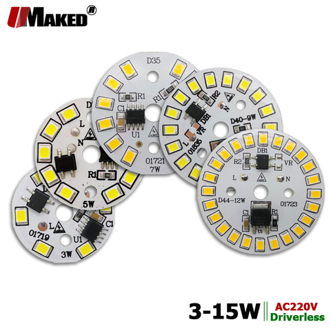 5pcs AC220V LED PCB High Bright 3W 5W 7W 9W 12W 15W SMD2835 Integrated Smart IC Driver Aluminum Light source plate for LED Bulbs ► Photo 1/6