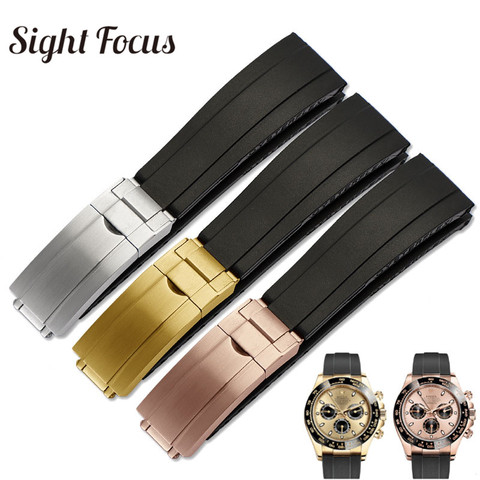 20mm Watch Band for Rolex Watch Man Yacht Master Submariner Daytona GMT Brush Folding Clasp Rubber Watch Strap Relogio Masculino ► Photo 1/6