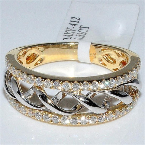 FFLACEL Hollow Two-tone Color Ring Wave Cubic Zircon Ring for Female Fashion Popular Rhinestone Wedding Rings for Women ► Photo 1/6