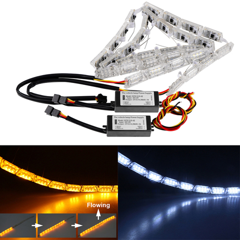2Pcs Car Flexible Switchback LED Knight Rider Strip Light for Headlight Sequential Flasher DRL Flowing Amber Turn Signal Lights ► Photo 1/6