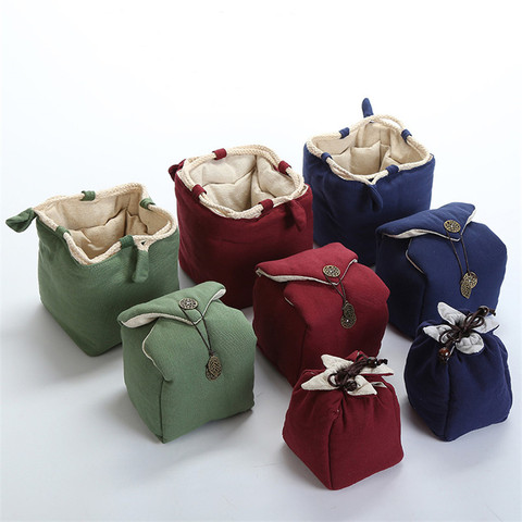 XMT-HOME tea cozies cloth bag for one teapot two cups/four cups portable cotton linen teapot tied tea cups bag 1pc ► Photo 1/6