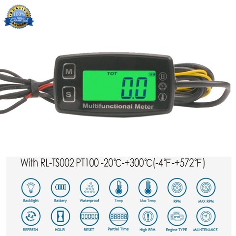 Digital LCD Tach Hour Meter Thermometer Temp Meter for Gas Engine Motorcycle Marine jet boat buggy tractor pit bike paramotor ► Photo 1/6