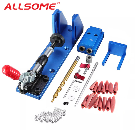 ALLSOME Aluminum Pocket Hole Jig Kit Wood Hole Saw 9.5mm Step Drill Bits 150mm PH2 Screwdriver Bit with Pocket Plugs Screws ► Photo 1/6