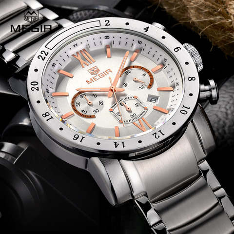 MEGIR hot brand quartz watches for men man's business white wristwatch fashion three-eyes waterproof luminous watch for male ► Photo 1/6