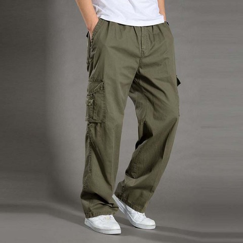 Spring Summer Thin Cargo Pants Men's Casual Loose Trousers Elastic Waist With Multi Pocket Army Green Plus Size XL-6XL ► Photo 1/1