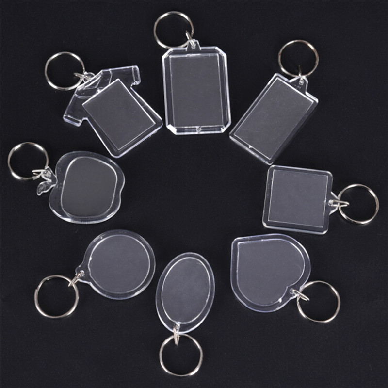 60Pcs Key Ring Picture Frame Rectangle+Heart+Round Clear Blank Insert Photo 