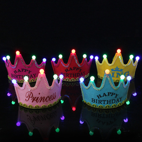 LED King Princess Prince Happy Birthday Paper Crown Hats Baby Shower Boy Girl Birthday Party Xmas Decorations Supplies Kids ► Photo 1/6
