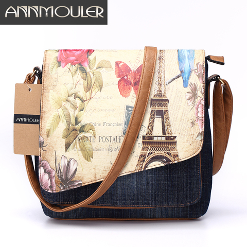Annmouler Vintage Shoulder Bag Women's Fashion Demin Crossbody Bag Eiffel Tower Print Messenger Purse for LadyCasual Tote Bags ► Photo 1/6