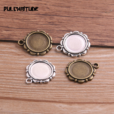  10pcs 14mm Inner Size Antique Bronze And Silver color Flower Style Cabochon Base Cameo Setting Charms Pendant T6764 ► Photo 1/6