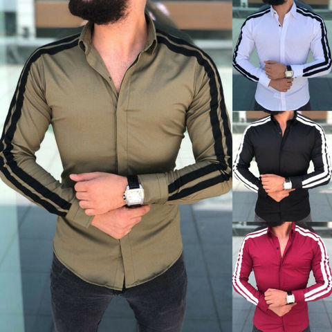 arrival Long Sleeve Mens Shirts Button Up Business Work Smart Formal Plain Dress Top Casual Slim Fit Men Men's Clothing ► Photo 1/6