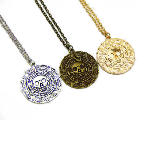 Classic Pirates of the Caribbean gold Silver Color coins Medallion Skull Pendant Necklace For DIY Men And Boy Jewelry Fashion ► Photo 1/4