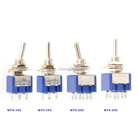 5pcs/lot MTS-102 MTS-103 MTS-202 MTS-203 6A 125V Mini 3/6PIN -OFF/-OFF- Toggle Switches For Switching Lights Motors ► Photo 1/1