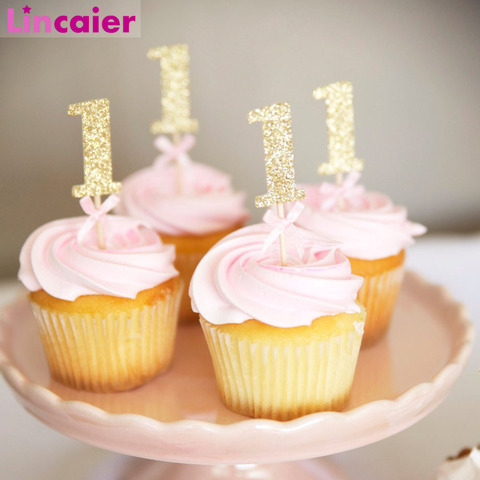 10Pcs Glitter Paper 1 Cupcake Toppers 1st Birthday Party Decorations First Baby Boy Girl My 1 Year Supplies ► Photo 1/6