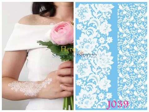 1PC Long Lasting Waterproof White Henna Tattoo Stickers HJ039 Lace Flower Arm Painting Flash Fake Temporary Tattoo Wedding Bride ► Photo 1/6