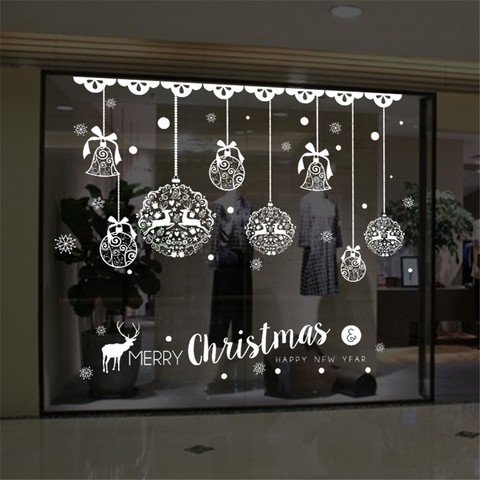 Christmas Wall Sticker Home Decor Store Window Decoration Hanging Jingle Bell Snowflake Reindeer papel de parede ► Photo 1/6