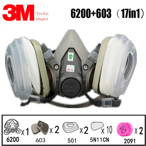 17 in 1 3M 6200 Industrial Half Mask Spray Paint Gas Mask Respiratory Protection Safety Work Dust-proof Respirator Mask Filter ► Photo 1/6