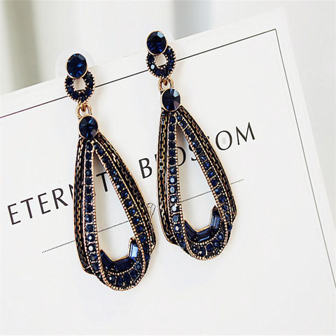LUBOV Exaggerated Blue Crystal Lace Golden Metal Chain Dangle Earrings Women Personality Statement Drop Earrings Christmas Gift ► Photo 1/6