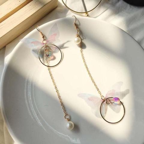 Korean Jewelry Retro Asymmetric Butterfly Earrings Long Wings Circle Earrings Fashion Jewelry 2017 Earrings For Women ► Photo 1/6