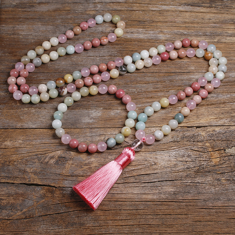 Natural 8mm Rhodochrosite and Amazonite Beads Necklace Peaceful Heart 108 Bead Mala Jewelry, Buddha Prayer Bracelet Women ► Photo 1/6