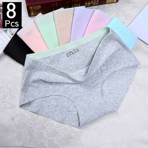 8Pcs Briefs for Women fashion sexy woman panties Solid seamless underpants  cpanties for women cotton underwear girl knickers ► Photo 1/6