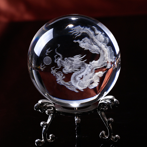Glass Ball 3D Laser Engraved Dragon Crystal Ball Feng Shui Globe Home Decoration Accessories Miniatures Gifts ► Photo 1/6