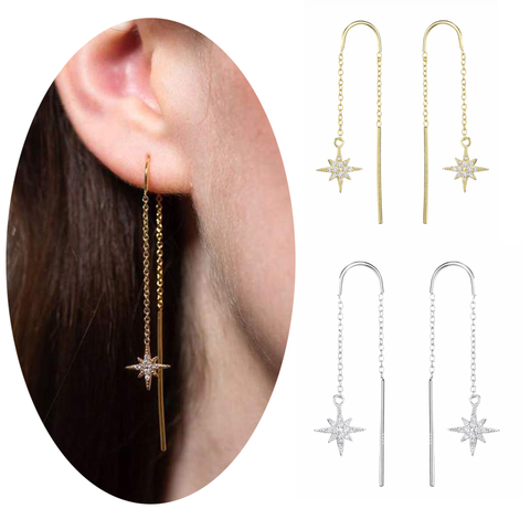 Slovecabin 925 Sterling Silver Zircon Starburst Threader Drop Earrings For Women Christmas New Design Star Chain Oorbel Jewelry ► Photo 1/6