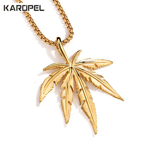 Karopel Gold Color Weed Herb Charm Necklace Maple Leaf Pendant Necklace Hip Hop Chain Chains Around the NeckJewelry Wholesale ► Photo 1/6