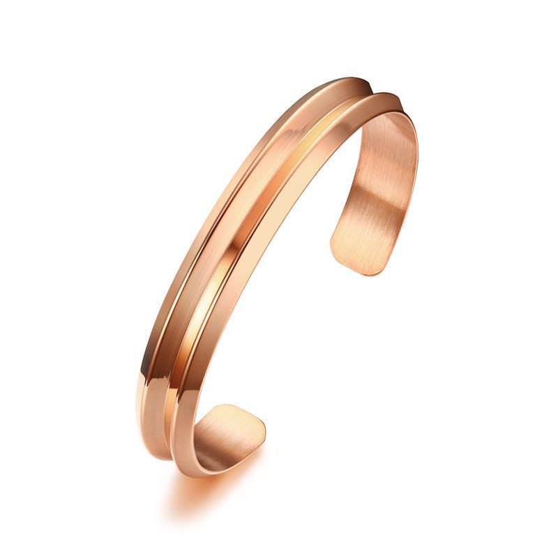 Grooved Hair Tie Bracelet Stainless Steel Cuff Bangle for Women