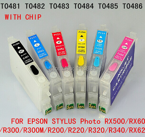 T0481- T0486 Refillable ink cartridge for EPSON STYLUS Photo RX500/RX600/R300/R300M/R200/R220/R320/R340/RX620 Auto reset chip ► Photo 1/4