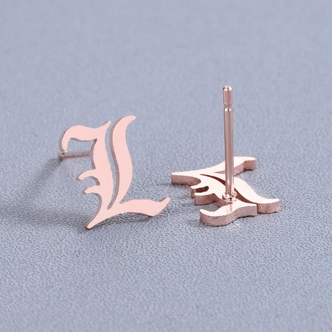 Chandler Fashion Big Brand L Letter Earrings Luxury Old English Letters Rose Gold Fashion Stainless Steel Hypoallergenic Earring ► Photo 1/6