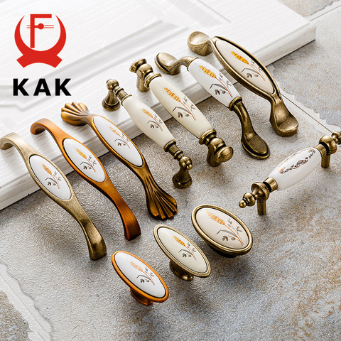 KAK Antique Bronze Ceramic Cabinet Handles Zinc Alloy Drawer Knobs Pulls Wardrobe Door Handle European Furniture Handle Hardware ► Photo 1/6
