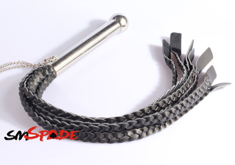 65cm Metal anal plug handle leather whip with 7 braided tails ,sex leather flogger with dildo handle sex whip toys for couples ► Photo 1/4