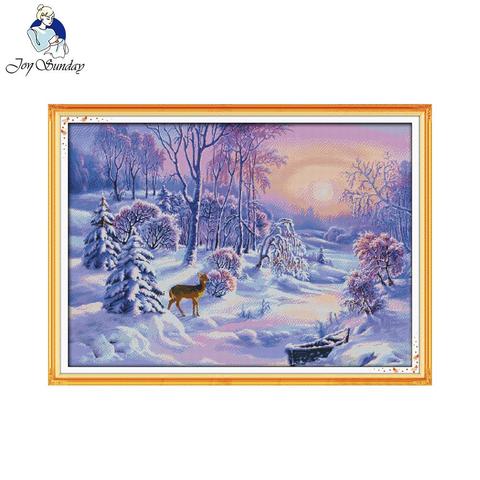 Joy Sunday The forest snow home decor diy painting count color cotton 14CT 11CT 18CT Cross Stitch Embroidery kit Needlework Sets ► Photo 1/6