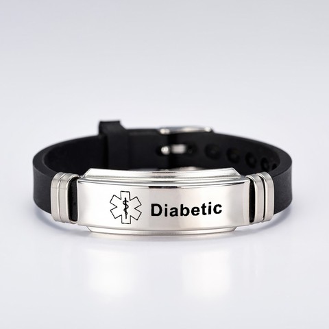 Stainless Steel Engravable Medical Alert ID Bracelets DIABETES EPILEPSY ALZHEIMER'S ALLERGY SOS Women Men Silicone Bracelet ► Photo 1/6