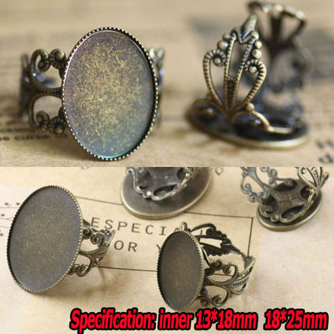 10pcs Wholesale Antique Bronze Filigree Ring Blank Jewelry with inner 13*18/18*25mm Teeth Edge Cameo Setting Cabochons Tray ► Photo 1/3