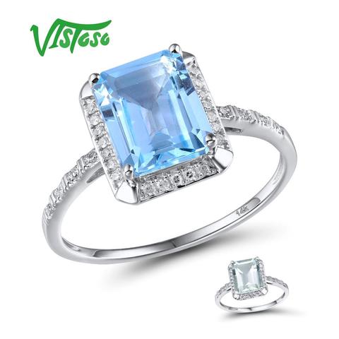 VISTOSO 14K 585 White Gold Rings For Women Shiny Diamond Limpid Sky Blue Topaz/Green Amethyst Anniversary Classic Fine Jewelry ► Photo 1/6