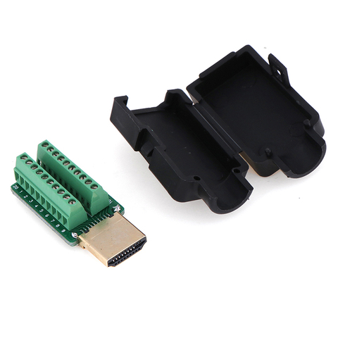 2.54mm HDMI Male 19P Plug Breakout Terminals Solderless Connector With Black Cover 20-26AWG ► Photo 1/1